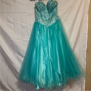 Teal Beaded Sweetheart Formal Ball Gown